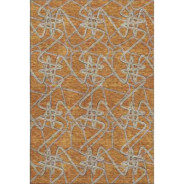 HomeRoots 10' Geometric Terra Cotta Ivory & Gray Washable Area Rug - Durable, UV-Protected & Easy Care! 675336