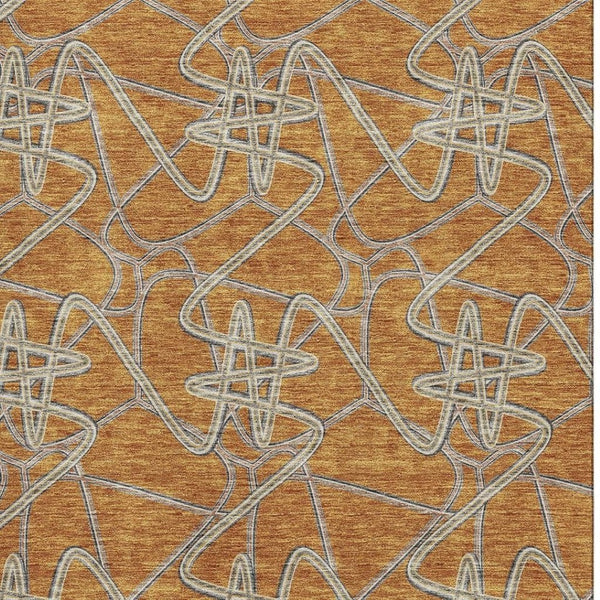HomeRoots 10' Geometric Terra Cotta Ivory & Gray Washable Area Rug - Durable, UV-Protected & Easy Care! 675336