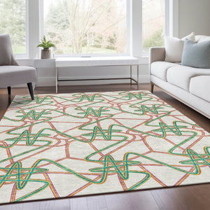 HomeRoots 5' X 8' Stylish White, Purple & Teal Geometric Area Rug - Washable, UV-Protected & Stain-Resistant! 675338