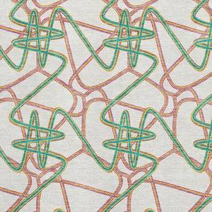 HomeRoots 5' X 8' Stylish White, Purple & Teal Geometric Area Rug - Washable, UV-Protected & Stain-Resistant! 675338