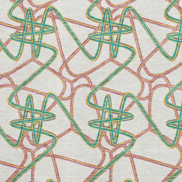 HomeRoots 5' X 8' Stylish White, Purple & Teal Geometric Area Rug - Washable, UV-Protected & Stain-Resistant! 675338