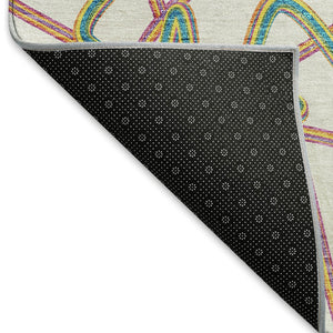HomeRoots 8' Geometric Round Rug in White, Purple & Teal - Washable, Stain-Resistant with UV Protection! 675339