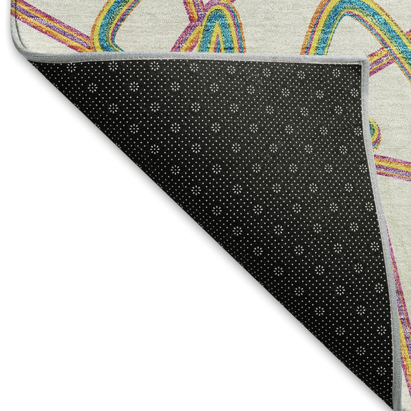 HomeRoots 8' Geometric Round Rug in White, Purple & Teal - Washable, Stain-Resistant with UV Protection! 675339