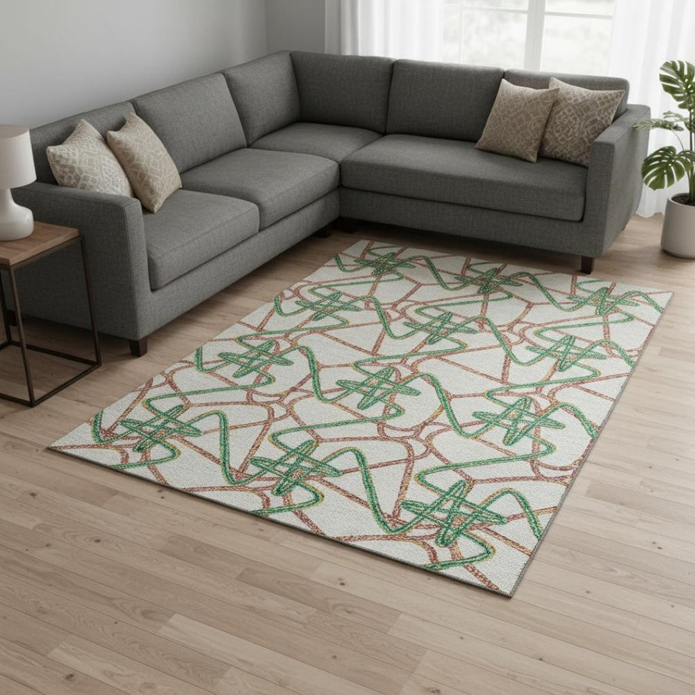 HomeRoots 8' X 10' Stylish White, Purple & Teal Geometric Washable Area Rug – Durable, UV Protected & Easy Care 675340