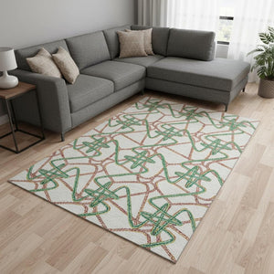 HomeRoots 10' Modern Geometric Area Rug in White, Purple & Teal - Washable, UV Protected, Stain-Resistant 675342