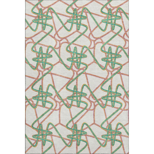 HomeRoots 10' Modern Geometric Area Rug in White, Purple & Teal - Washable, UV Protected, Stain-Resistant 675342