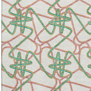 HomeRoots 10' Modern Geometric Area Rug in White, Purple & Teal - Washable, UV Protected, Stain-Resistant 675342
