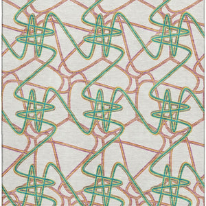 HomeRoots 10' Modern Geometric Area Rug in White, Purple & Teal - Washable, UV Protected, Stain-Resistant 675342
