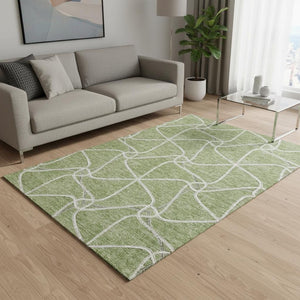 HomeRoots 5' X 8' Artichoke Green Geometric Area Rug - Stylish, Washable, UV Protected & Pet-Friendly Design! 675344