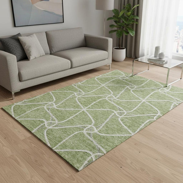 HomeRoots 5' X 8' Artichoke Green Geometric Area Rug - Stylish, Washable, UV Protected & Pet-Friendly Design! 675344