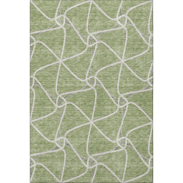HomeRoots 5' X 8' Artichoke Green Geometric Area Rug - Stylish, Washable, UV Protected & Pet-Friendly Design! 675344