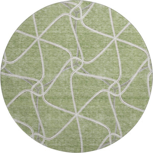 HomeRoots 8' Artichoke Green & Ivory Geometric Round Rug – Washable, UV-Protected, Perfect for High-Traffic Areas 675345