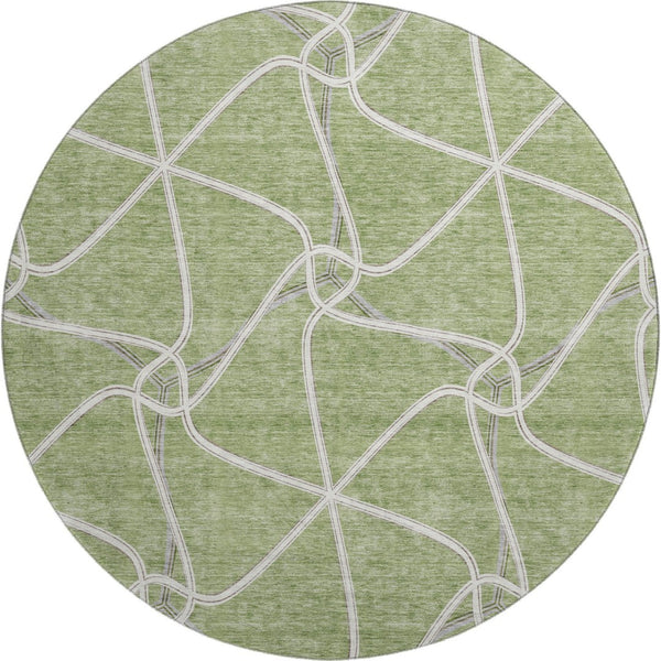 HomeRoots 8' Artichoke Green & Ivory Geometric Round Rug – Washable, UV-Protected, Perfect for High-Traffic Areas 675345
