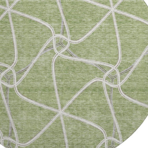 HomeRoots 8' Artichoke Green & Ivory Geometric Round Rug – Washable, UV-Protected, Perfect for High-Traffic Areas 675345