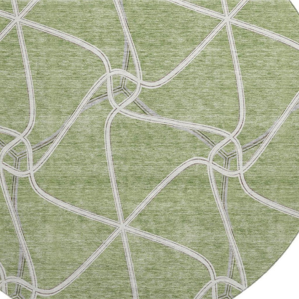 HomeRoots 8' Artichoke Green & Ivory Geometric Round Rug – Washable, UV-Protected, Perfect for High-Traffic Areas 675345