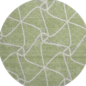 HomeRoots 8' Artichoke Green & Ivory Geometric Round Rug – Washable, UV-Protected, Perfect for High-Traffic Areas 675345