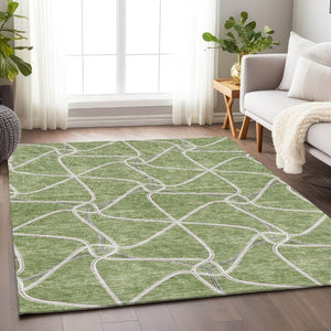 HomeRoots 8' X 10' Artichoke Green Geometric Area Rug – Washable, UV-Protected, Stylish for High-Traffic Spaces 675346