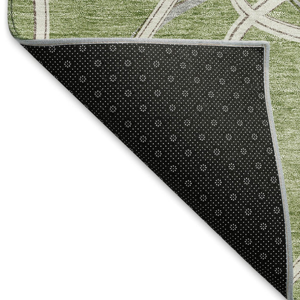 HomeRoots 8' X 10' Artichoke Green Geometric Area Rug – Washable, UV-Protected, Stylish for High-Traffic Spaces 675346