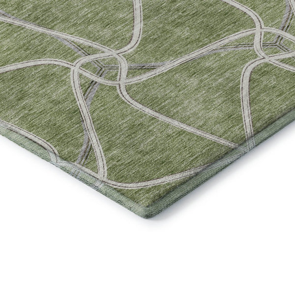 HomeRoots 8' X 10' Artichoke Green Geometric Area Rug – Washable, UV-Protected, Stylish for High-Traffic Spaces 675346