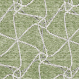 HomeRoots 8' X 10' Artichoke Green Geometric Area Rug – Washable, UV-Protected, Stylish for High-Traffic Spaces 675346