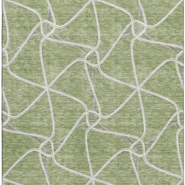HomeRoots 8' X 10' Artichoke Green Geometric Area Rug – Washable, UV-Protected, Stylish for High-Traffic Spaces 675346