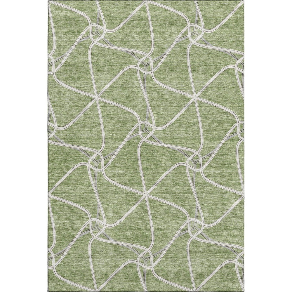 HomeRoots 9' X 12' Artichoke Green and Ivory Geometric Area Rug – Washable, Durable, UV Protected & Stylish! 675347
