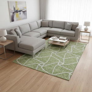 HomeRoots 10' Artichoke Green & Ivory Geometric Area Rug - Washable, Stain-Resistant, UV Protected Design 675348
