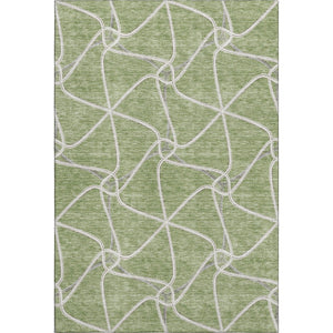 HomeRoots 10' Artichoke Green & Ivory Geometric Area Rug - Washable, Stain-Resistant, UV Protected Design 675348