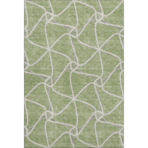 HomeRoots 10' Artichoke Green & Ivory Geometric Area Rug - Washable, Stain-Resistant, UV Protected Design 675348