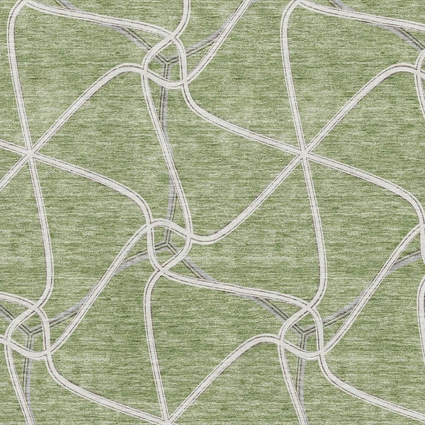 HomeRoots 10' Artichoke Green & Ivory Geometric Area Rug - Washable, Stain-Resistant, UV Protected Design 675348