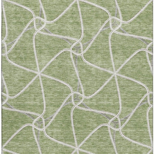 HomeRoots 10' Artichoke Green & Ivory Geometric Area Rug - Washable, Stain-Resistant, UV Protected Design 675348