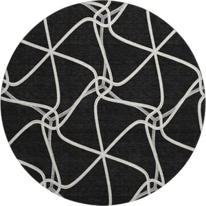 HomeRoots 8' Black And Ivory Geometric Round Rug - Washable, UV-Protected, Durable for Homes with Kids & Pets 675351