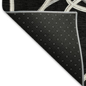 HomeRoots 8' Black And Ivory Geometric Round Rug - Washable, UV-Protected, Durable for Homes with Kids & Pets 675351