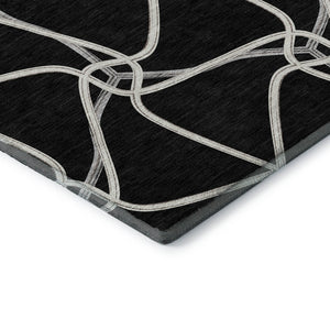 HomeRoots 8' Black And Ivory Geometric Round Rug - Washable, UV-Protected, Durable for Homes with Kids & Pets 675351