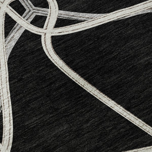 HomeRoots 8' Black And Ivory Geometric Round Rug - Washable, UV-Protected, Durable for Homes with Kids & Pets 675351