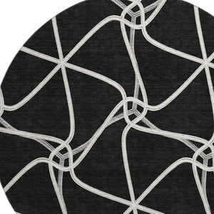 HomeRoots 8' Black And Ivory Geometric Round Rug - Washable, UV-Protected, Durable for Homes with Kids & Pets 675351