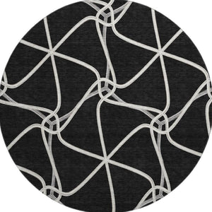 HomeRoots 8' Black And Ivory Geometric Round Rug - Washable, UV-Protected, Durable for Homes with Kids & Pets 675351