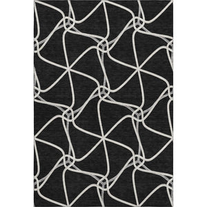 HomeRoots 8' X 10' Black and Ivory Geometric Area Rug - Stylish, Washable, UV Protected for Homes with Kids & Pets 675352