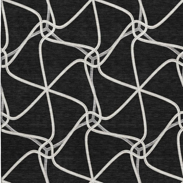 HomeRoots 8' X 10' Black and Ivory Geometric Area Rug - Stylish, Washable, UV Protected for Homes with Kids & Pets 675352