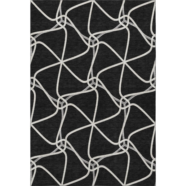 HomeRoots 8' X 10' Black and Ivory Geometric Area Rug - Stylish, Washable, UV Protected for Homes with Kids & Pets 675352
