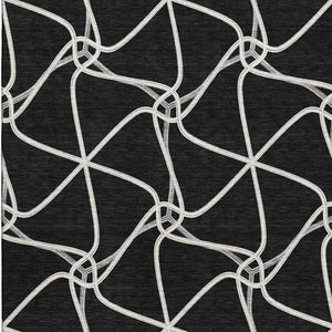 HomeRoots 9' X 12' Stylish Black and Ivory Geometric Washable Area Rug with UV Protection for High-Traffic Areas 675353