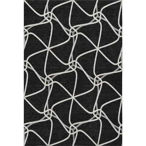 HomeRoots 9' X 12' Stylish Black and Ivory Geometric Washable Area Rug with UV Protection for High-Traffic Areas 675353