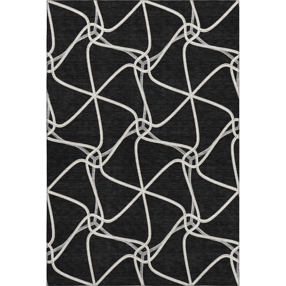 HomeRoots 10' X 14' Black And Ivory Geometric Area Rug – Washable, UV-Protected, Stain-Resistant for Busy Homes 675354