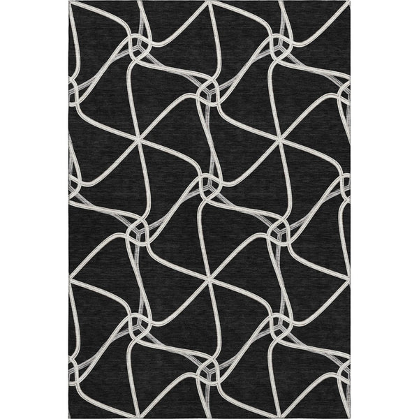 HomeRoots 10' X 14' Black And Ivory Geometric Area Rug – Washable, UV-Protected, Stain-Resistant for Busy Homes 675354