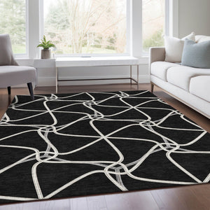 HomeRoots 10' X 14' Black And Ivory Geometric Area Rug – Washable, UV-Protected, Stain-Resistant for Busy Homes 675354