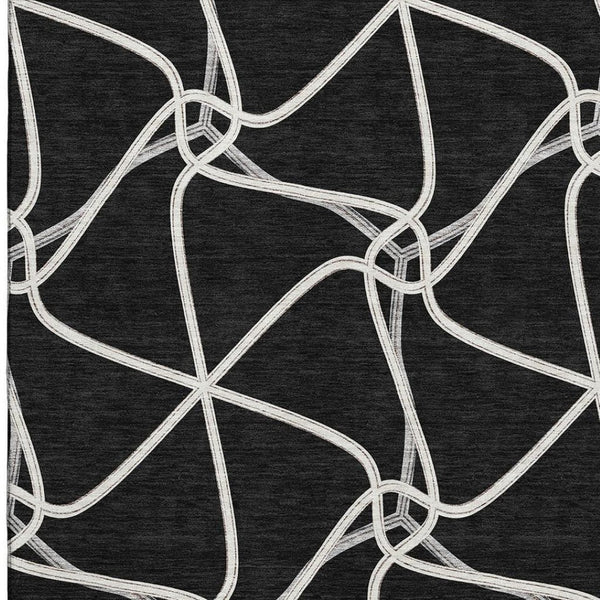 HomeRoots 10' X 14' Black And Ivory Geometric Area Rug – Washable, UV-Protected, Stain-Resistant for Busy Homes 675354