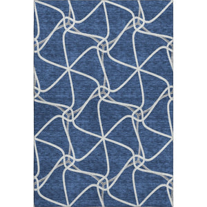 HomeRoots 5' X 8' Blue and Ivory Geometric Area Rug - Washable, UV Protected, Durable for Indoor & Outdoor Use 675356