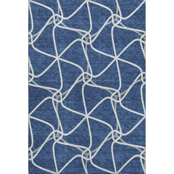 HomeRoots 5' X 8' Blue and Ivory Geometric Area Rug - Washable, UV Protected, Durable for Indoor & Outdoor Use 675356