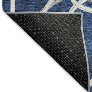 HomeRoots 5' X 8' Blue and Ivory Geometric Area Rug - Washable, UV Protected, Durable for Indoor & Outdoor Use 675356