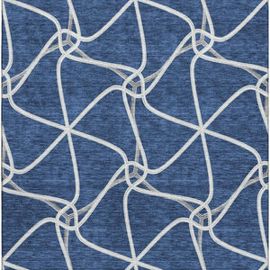 HomeRoots 5' X 8' Blue and Ivory Geometric Area Rug - Washable, UV Protected, Durable for Indoor & Outdoor Use 675356